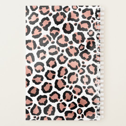 Moderne zwarte Chic-Roos Gold Foil Leopard-printer Planner (Achterkant)