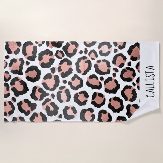 Moderne zwarte Chic-Roos Gold Foil Leopard-printer Strandlaken (Voorkant)