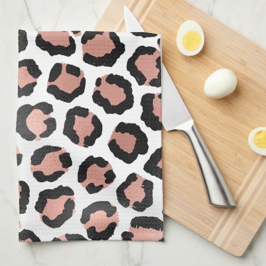 Moderne zwarte Chic-Roos Gold Foil Leopard-printer Theedoek (Quarter Fold)