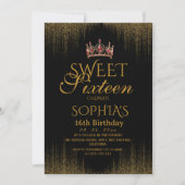Moderne Zwarte Chic Sweet 16 Verjaardag Kaart (Voorkant)