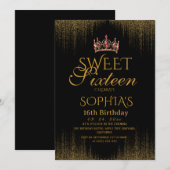 Moderne Zwarte Chic Sweet 16 Verjaardag Kaart (Voorkant / Achterkant)