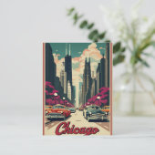 Moderne zwarte Chicago Illinois Skyline Briefkaart (Staand voorkant)