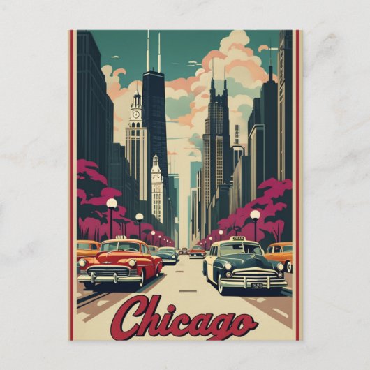 Moderne zwarte Chicago Illinois Skyline Briefkaart (Voorkant)