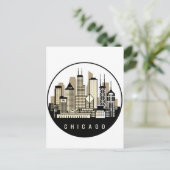 Moderne zwarte Chicago Illinois Skyline Briefkaart (Staand voorkant)