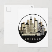 Moderne zwarte Chicago Illinois Skyline Briefkaart (Voorkant / Achterkant)