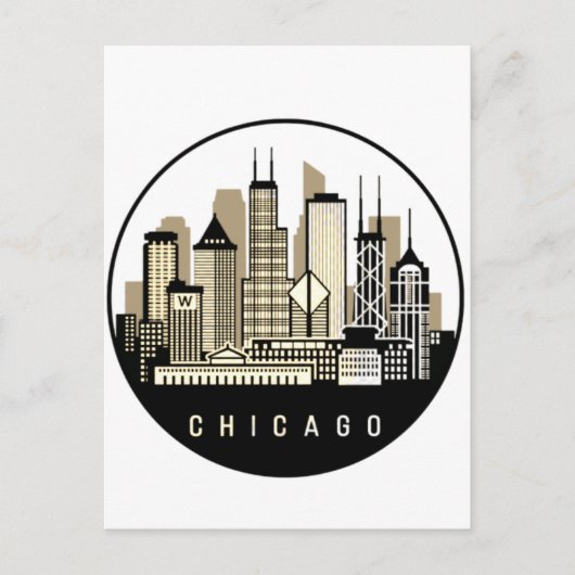 Moderne zwarte Chicago Illinois Skyline Briefkaart (Voorkant)