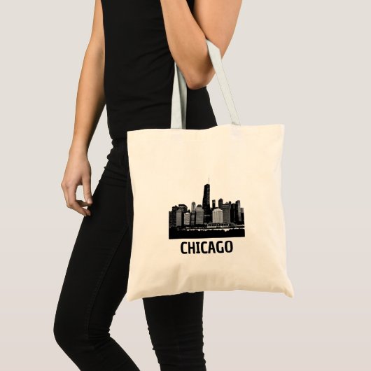 Moderne zwarte Chicago Illinois Skyline Tote Bag (Voorkant (product))