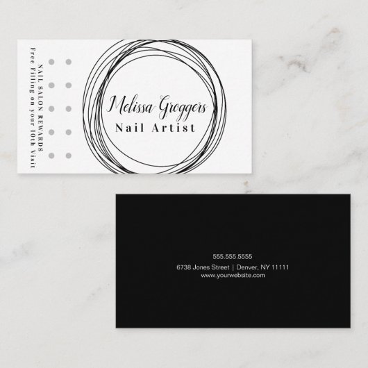 Moderne zwarte cirkel voor artistieke Logo in Nail Visitekaartje (Voorkant / Achterkant)