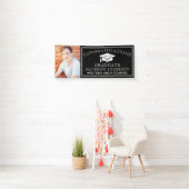 Moderne Zwarte Congrats Afstudeerfoto Spandoek (Insitu)