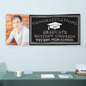 Moderne Zwarte Congrats Afstudeerfoto Spandoek (Beurs)