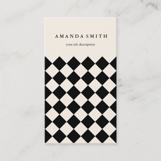 Moderne zwarte crème diagonaal geruit visitekaartje (Voorkant)