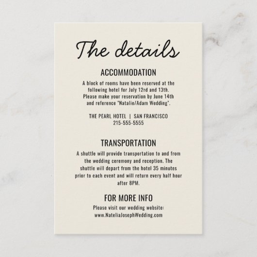 Moderne zwarte crème grillige retro bruiloft detai informatiekaartje (Voorkant)