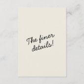 Moderne zwarte crème grillige retro bruiloft detai informatiekaartje (Achterkant)