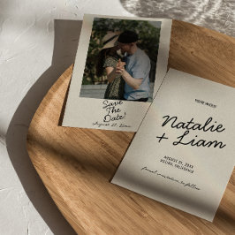 Moderne zwarte crème grillige retro foto bruiloft save the date