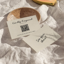 Moderne zwarte crème QR-code Heldere retro bruilof RSVP Kaartje