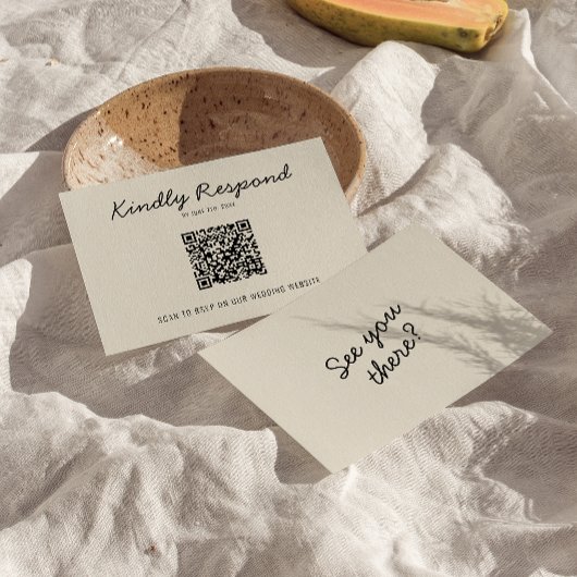 Moderne zwarte crème QR-code Heldere retro bruilof RSVP Kaartje