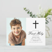 Moderne Zwarte Cross Minimalistische Jongens Eerst Kaart (Staand voorkant)