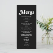 Moderne zwarte disco bruiloft menu (Staand voorkant)