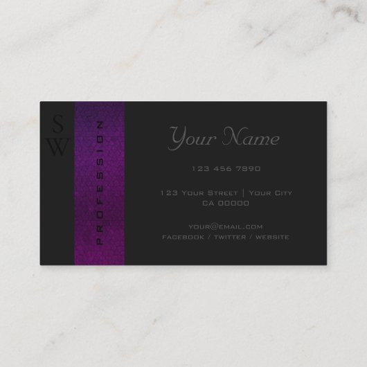 Moderne zwarte donkergrijze Paarse kleuren Visitekaartje (Achterkant)