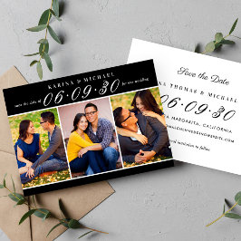 Moderne Zwarte Drie Foto Collage Trouwfeest Save The Date