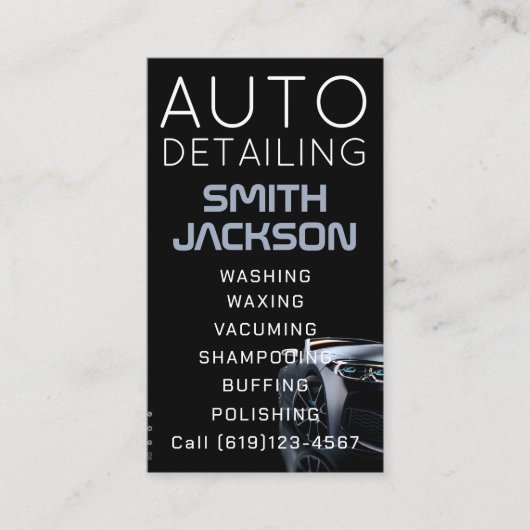 Moderne zwarte druk wasprogramma mobiele auto visitekaartje (Voorkant)