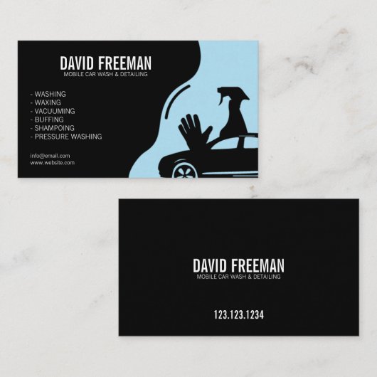 Moderne zwarte druk wasprogramma mobiele auto visitekaartje (Voorkant / Achterkant)