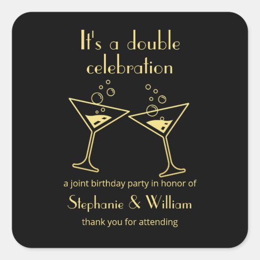 Moderne Zwarte Dubbele Viering Gemeenschappelijke  Vierkante Sticker (Voorkant)