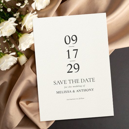 Moderne zwarte Ecru minimalistische bruiloft Save The Date