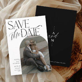 Moderne Zwarte Eenvoudige Boog Foto Elegante Huwel Save The Date