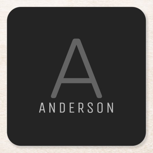 Moderne Zwarte Eenvoudige Monogram Initiaal Naam Kartonnen Onderzetters (Voorkant)