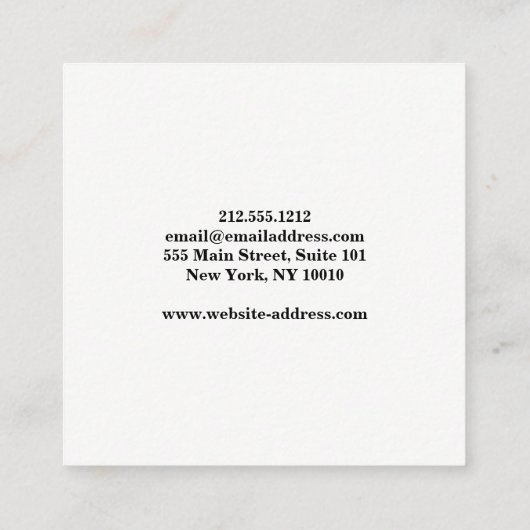 Moderne, zwarte, eenvoudige professional vierkante visitekaartje (Achterkant)