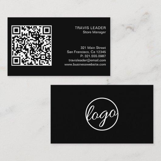 Moderne zwarte, eenvoudige professionele QR-code v Visitekaartje (Voorkant / Achterkant)