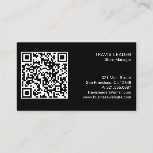 Moderne zwarte, eenvoudige professionele QR-code v Visitekaartje (Voorkant)