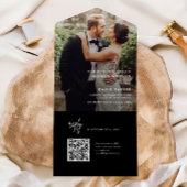 Moderne zwarte eenvoudige QR-code bruiloft All In One Uitnodiging
