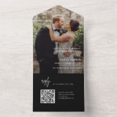 Moderne zwarte eenvoudige QR-code bruiloft All In One Uitnodiging (Binnen)