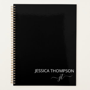 Moderne Zwarte Eenvoudige Script Meisjes Monogram  Planner