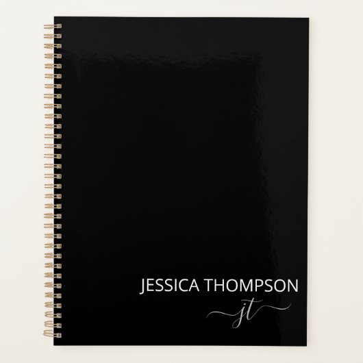 Moderne Zwarte Eenvoudige Script Meisjes Monogram Planner (Voorkant)