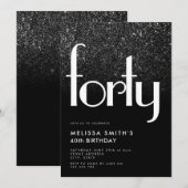 Moderne zwarte eenvoudige stijlvolle 40e verjaarda kaart (Voorkant / Achterkant)