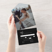 Moderne Zwarte Eenvoudige Trouwfoto All In One Uitnodiging (Afscheurbaar)