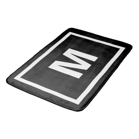 Moderne zwarte eenvoudige witte Lijst en monogram  Badmat (Gekanteld)
