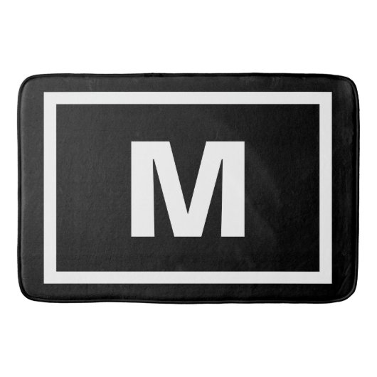 Moderne zwarte eenvoudige witte Lijst en monogram  Badmat (Voorkant)