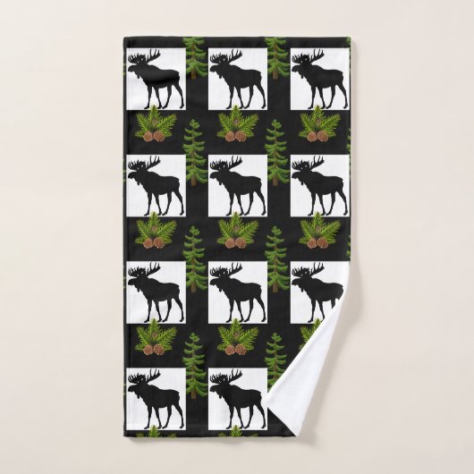 Moderne zwarte eland met groene dennen Handdoek (Handdoek)