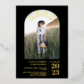 Moderne zwarte elegant 5 foto's afstuderen folie uitnodiging (Voorkant)