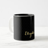 Moderne zwarte Elegant Gold Script Chic - aangepas Tweekleurige Koffiemok (Voorkant links)