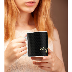 Moderne zwarte Elegant Gold Script Chic - aangepas Tweekleurige Koffiemok
