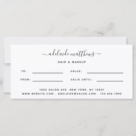 Moderne zwarte Elegant Hair Stylist Cadeaubon (Achterkant)