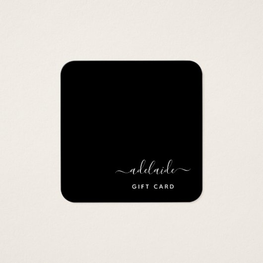 Moderne zwarte Elegant Hair Stylist Cadeaubon Vierkante Visitekaartjes (Voorkant)