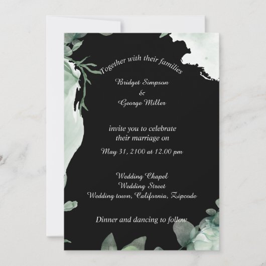 moderne zwarte elegante maagdenpalm bruiloft uitno kaart (Voorkant)