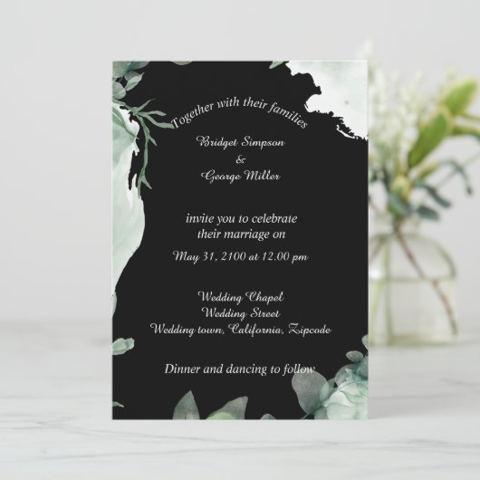 moderne zwarte elegante maagdenpalm bruiloft uitno kaart (Staand voorkant)