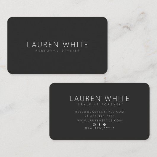 Moderne zwarte elegante minimalistische profession visitekaartje (Voorkant / Achterkant)